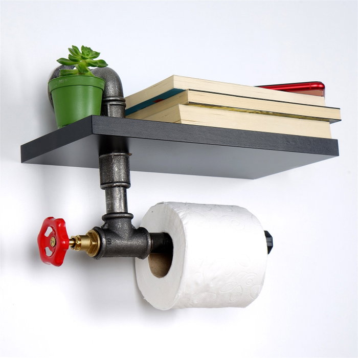 Hanah Home Portarrollos de Papel Higiénico Industrial Humorístico MDF Negro y Plata 30x14x22 cm